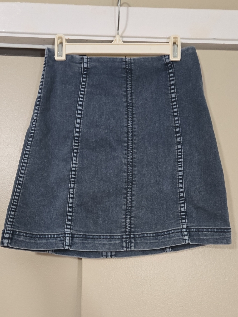 Free People Dark Blue Panel A-Line Stretch Denim Mini Skirt Size 2